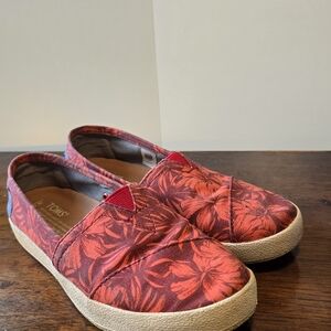 TOMS Red Floral Slip-On Shoes